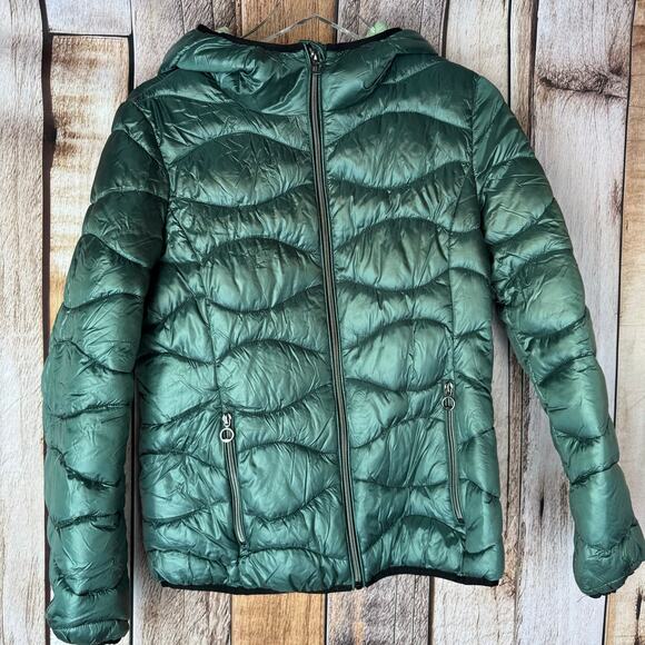 Noize Puffer Coat Hood Ciara Cruelty Free Green Medium Winter Lightweight Warm - Picture 1 of 8